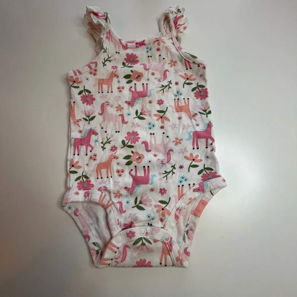 Carter's Pink and White Floral Unicorn Bodysuit